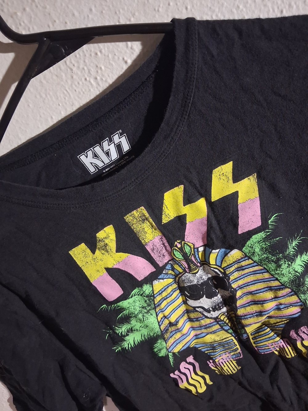 Kiss Black Short Sleeve Tee with Yellow, Pink, Green & Blue Graphic